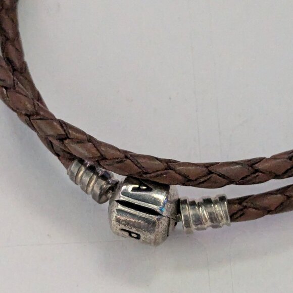 PANDORA Brown Leather Choker Rope Chain Double Wrap Bracelet - Picture 4 of 6
